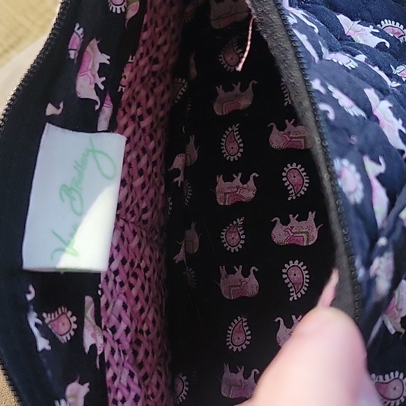 Vera Bradley black and pink elephant print purse. This is a medium-sized purse. - Picture 4 of 10